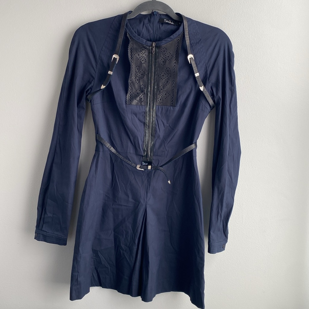 Marios Schwab Navy Belted Dress